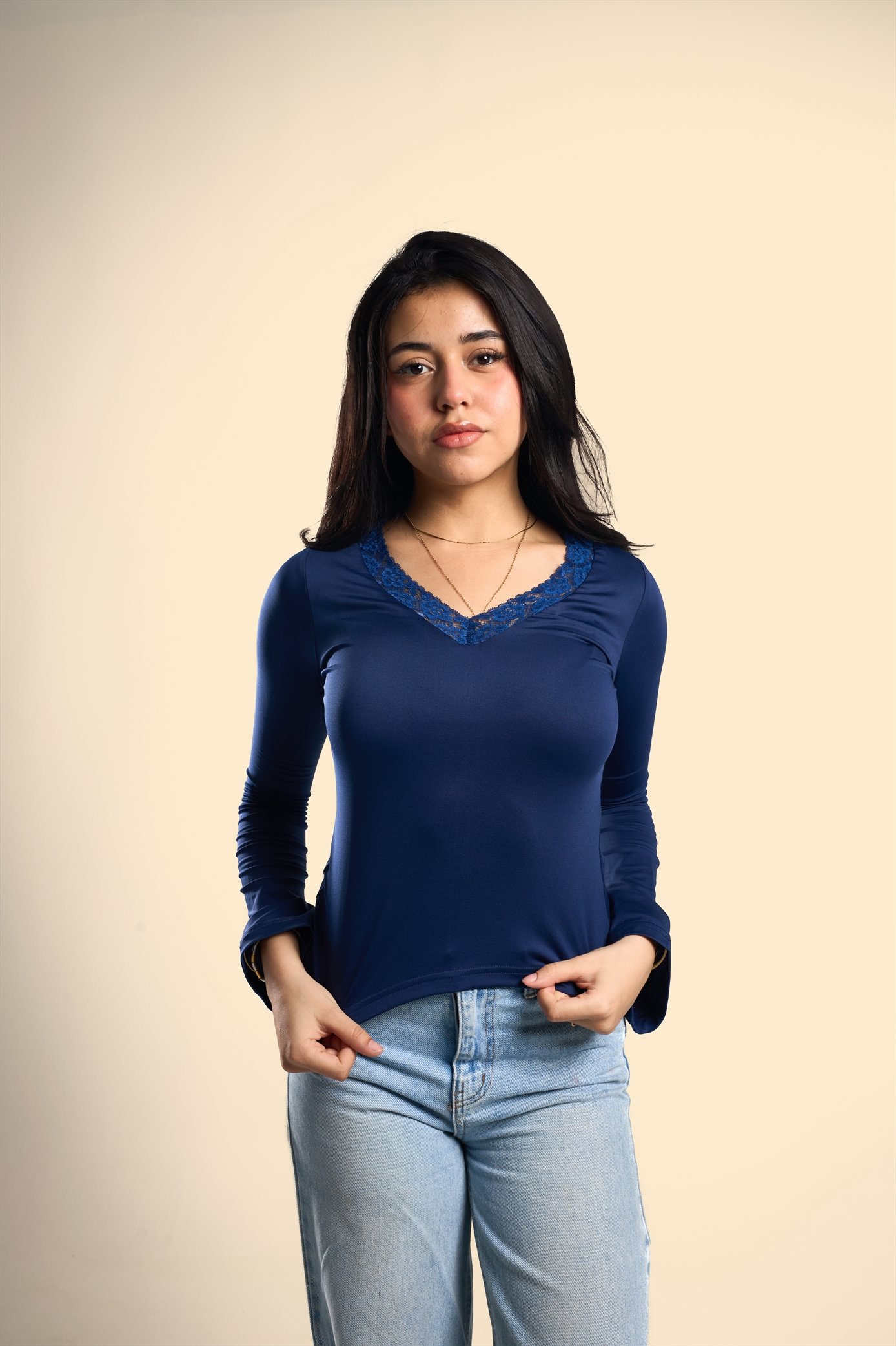 Navy blue V lace top