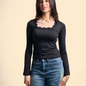Black square lace top