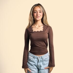 Brown square lace top