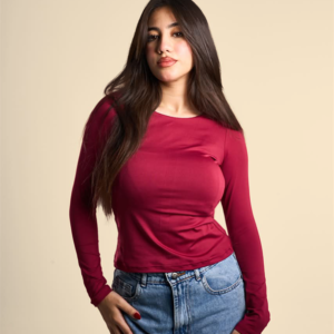 Burgundy long sleeve basic top