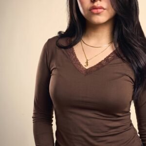 Brown V lace top